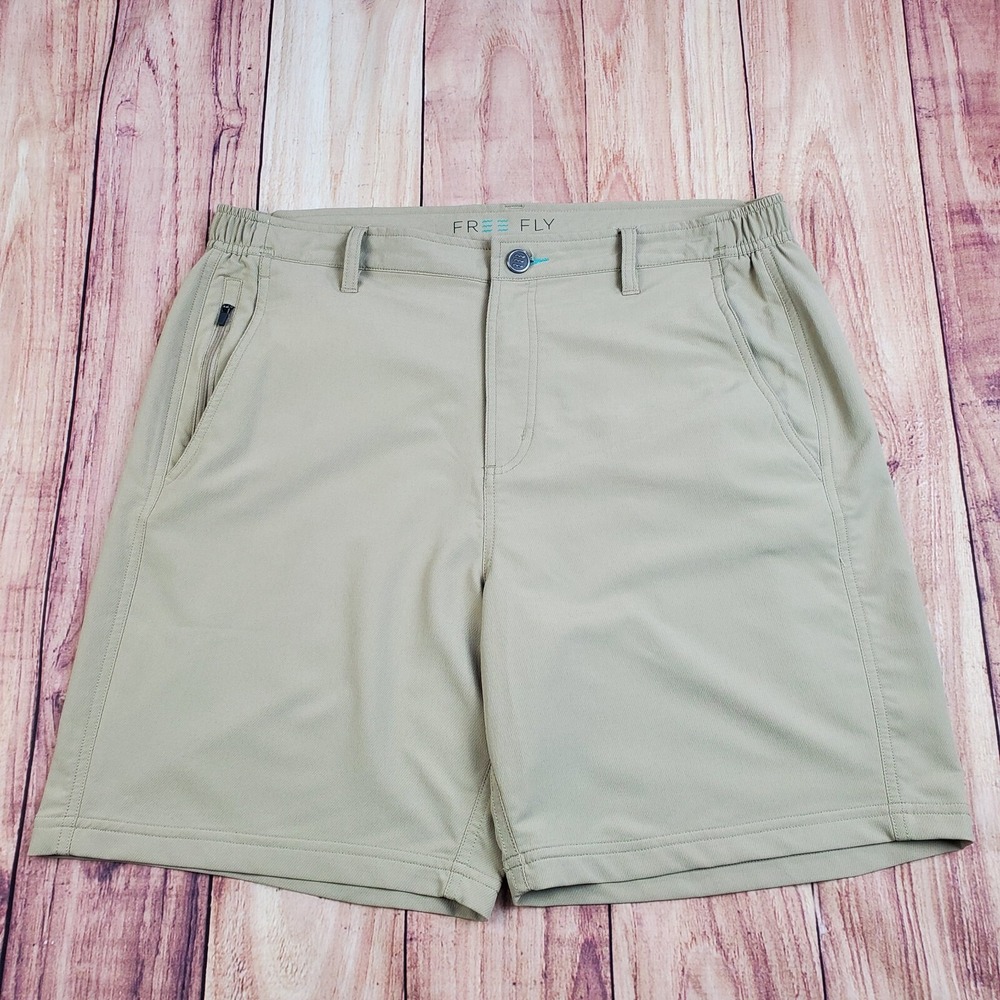 Free Fly Shorts Mens Large Khaki Stretch Performance Bamboo Blend Outdoor Travel
